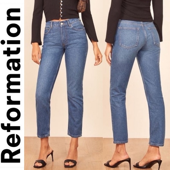 Reformation Julia Crop High Rise Cigarette Straight Leg Denim Jeans Milo Wash 25 - Picture 2 of 16